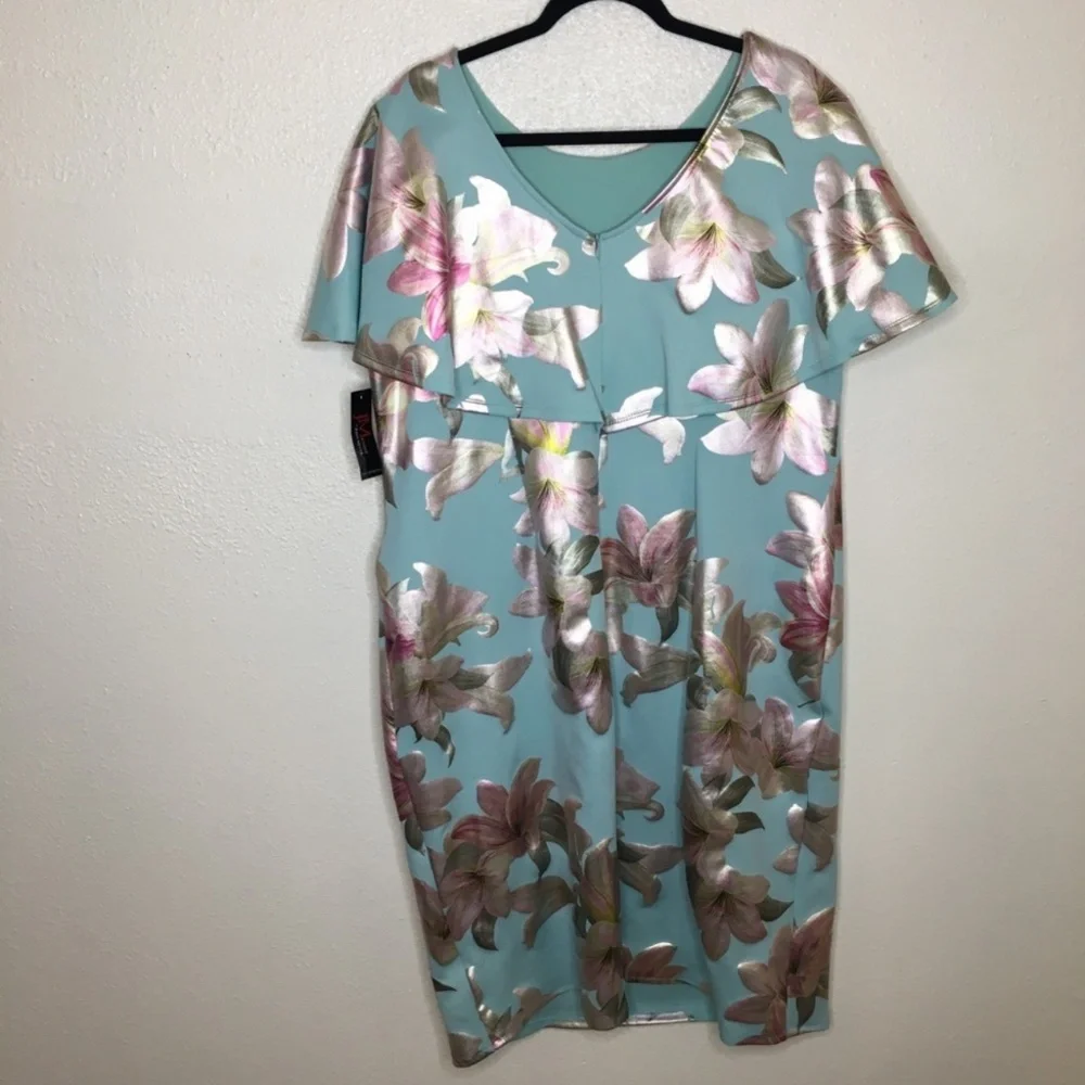 NEW JM Studio By John Meyer Mint Floral Dress 18W - Picture 4 of 5